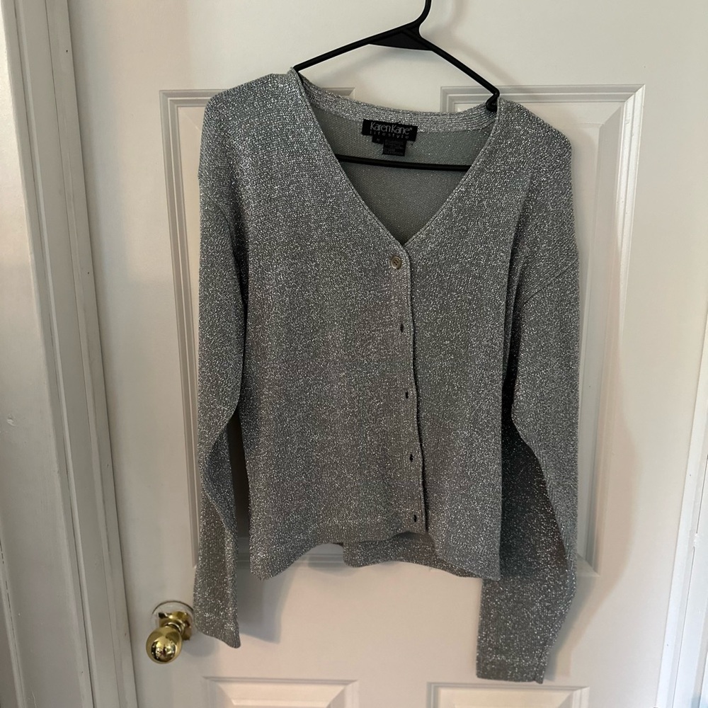 Karen Kane Silver Cardigan Sweater V-Neck Knit
